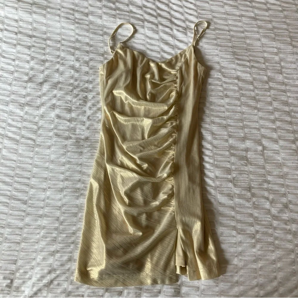 Gold Lulus Mini Ruched Dress - Picture 1 of 3